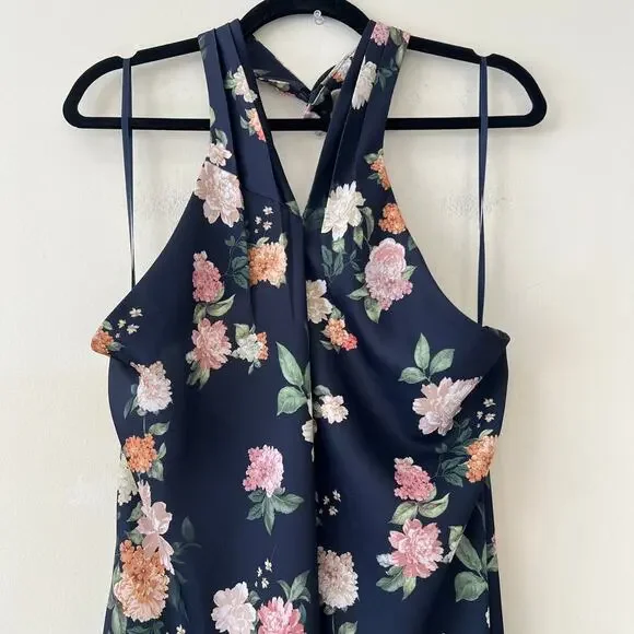 Anthropologie X Bhldn Ruby Twist Halter Satin Gown Navy Size 10 NWT - Picture 8 of 12